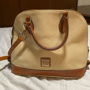 Dooney & Bourke Cream and Tan Leather Dome Satchel with Strap